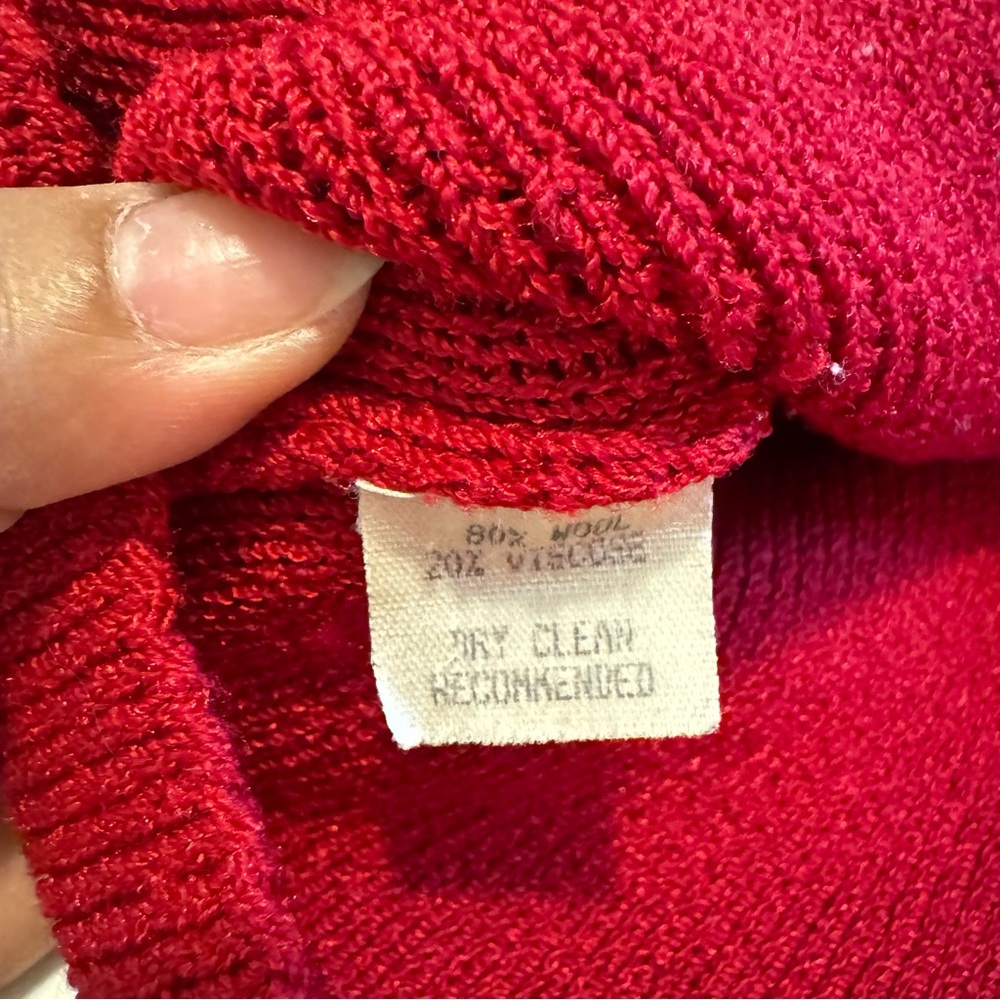 Vintage 1980s Margaret O’Leary Women Red Wool Zip Front Knit Jacket Size 2 - Picture 11 of 11